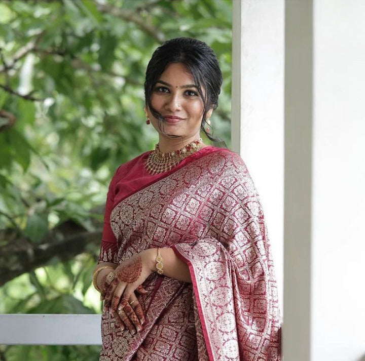 Royal Dark Red Jacquard Saree