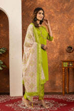 Marina Silk Lime Green Embroidered Kurta Set