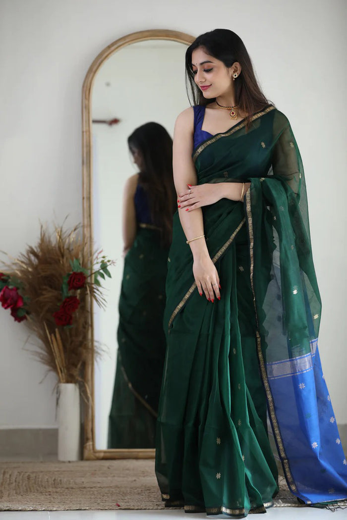 Blue Green Jacquard Saree for Premium Festive & Party Wear Style