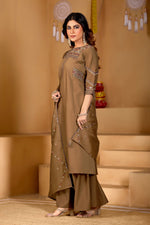 Brown Viscose Mango Silk Anarkali Kurti Set