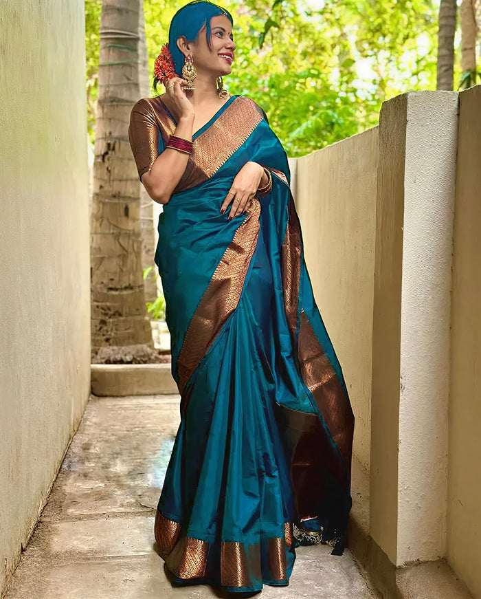 Dark Blue Jacquard Saree – Soft Elegant Weave for Festive & Celebration Wear