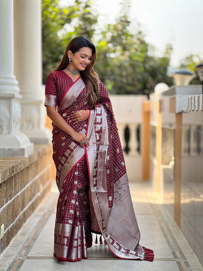 Elegant Maroon Jacquard Saree