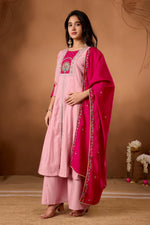 Elegant Pink Roman Silk Kurti Set