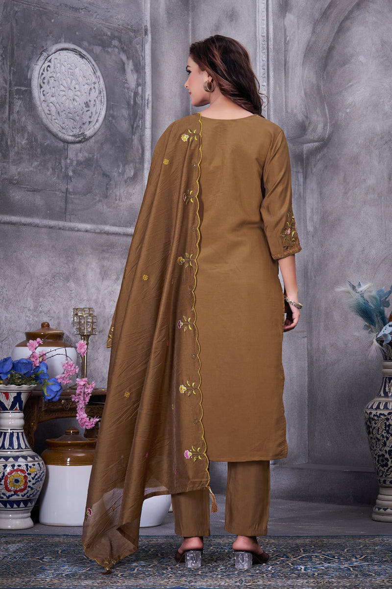Mustard Roman Silk Kurti Pant Set
