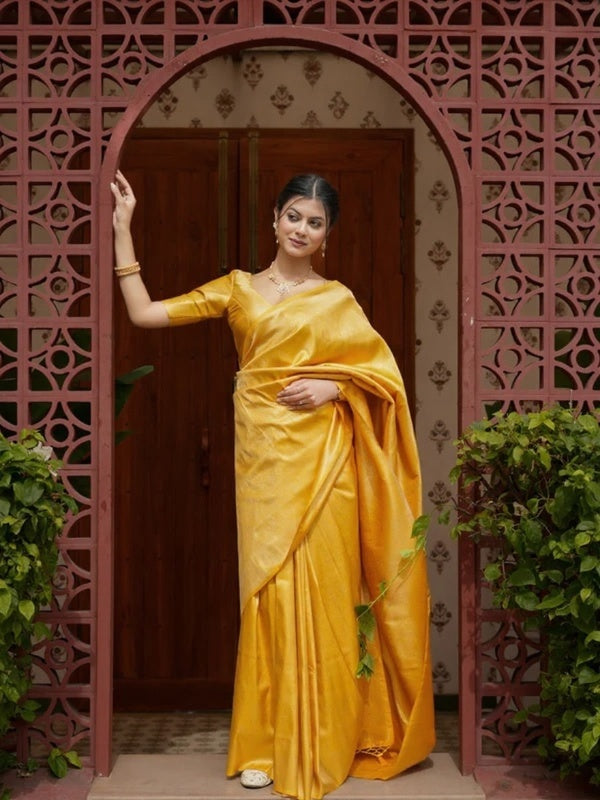 Sunshine Yellow Jacquard Saree – Elegant Woven Design with Rich Traditional Charm