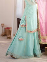 Sky Mint Embroidered Sharara Suit Set with Dupatta