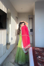 Parrot Green Embroidered Sharara Suit Set with Dupatta