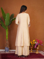 Cream Roman Silk Anarkali Kurti Set