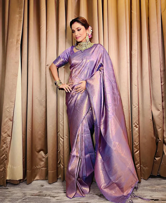 Luxurious Purple Jacquard Saree – Rich Woven Detailing & Festive Elegance