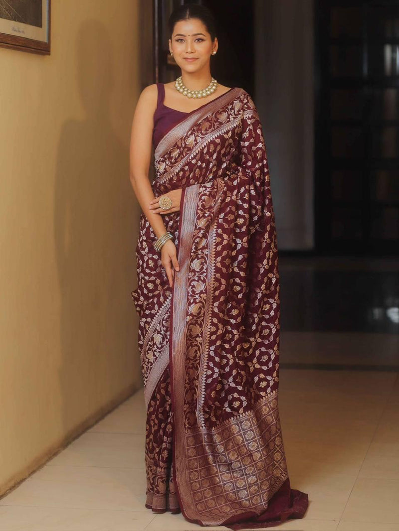 Luxurious Wine Jacquard Saree
