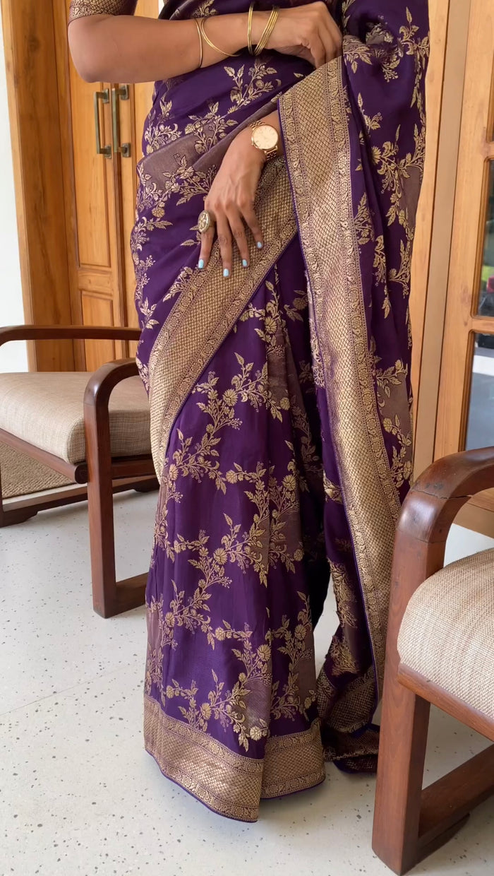 Dark Purple Jacquard Saree – Timeless Elegance in Royal Weave