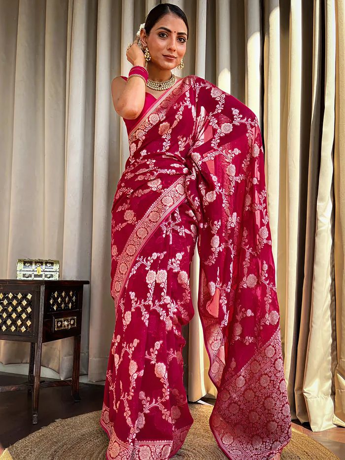 Royal Maroon Jacquard Saree – Classic Woven Elegance for Weddings & Festive Events