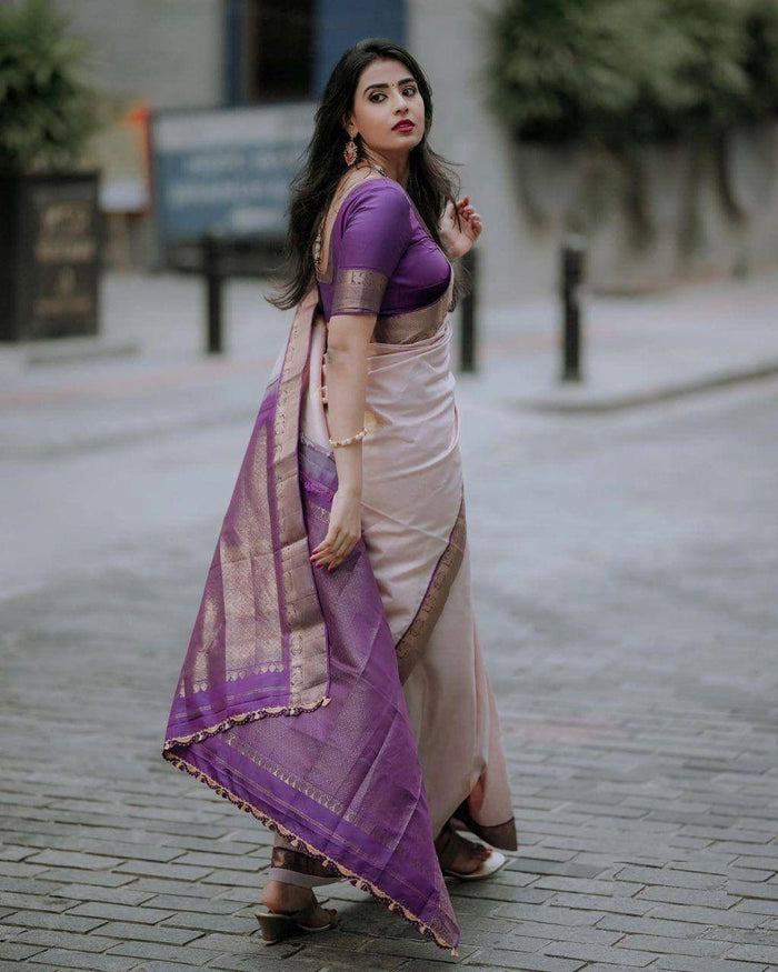 Elegant Peach Purple Jacquard Saree – Festive & Party Wear