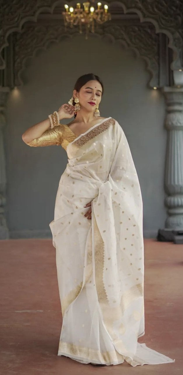 White Jacquard Saree – Timeless Elegance in Classic Pure White