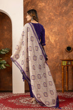 Women’s Purple Embroidered Kurta Set with Printed Dupatta