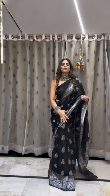 Elegant Black Jacquard Saree – Premium Woven Saree for Festive, Party & Evening Wear