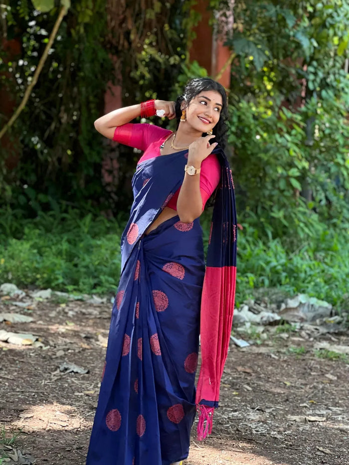 Dark Blue Jacquard Saree – Classic Elegance with Rich Woven Craftsmanship