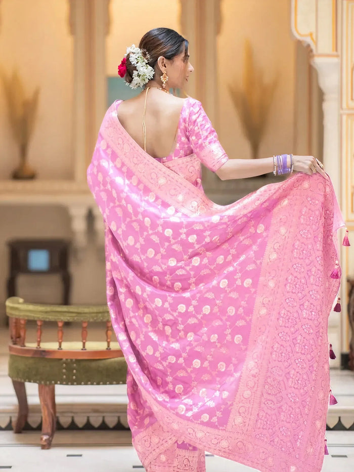 Blush Pink Jacquard Saree – Premium Woven Festive Wear for Graceful Traditional Style
