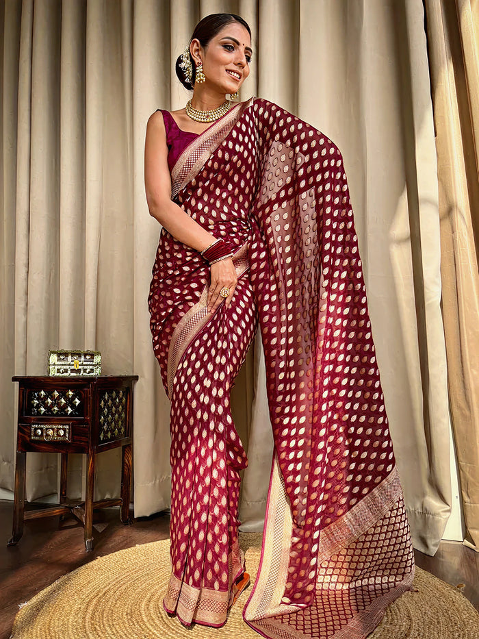 Royal Maroon Jacquard Saree – Luxurious Woven Design for Weddings & Festive Occasions