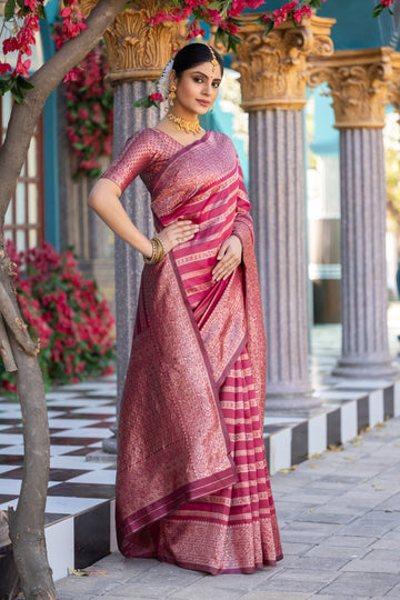 Premium Dark Pink Jacquard Saree for Festive & Party Elegance