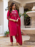 Pink Viscose Mango Silk Embroidered Kurti Set