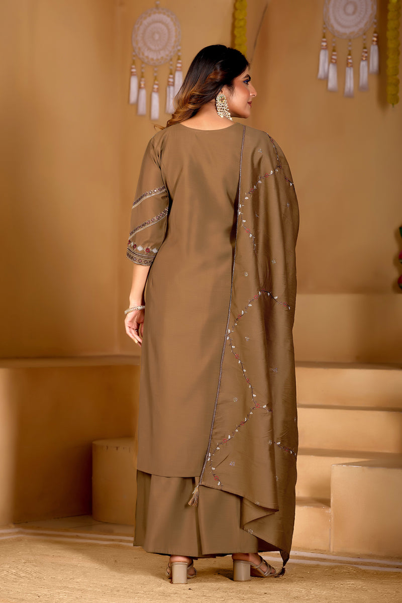 Brown Viscose Mango Silk Anarkali Kurti Set