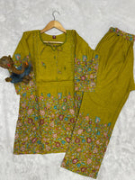 Lemon Yellow Pure Cotton Printed Co-Ord Set – Trendy Women’s Top & Bottom Set
