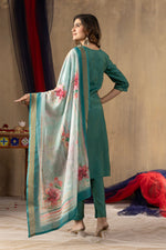 Rama Green Shimmer Gold Silk Multi Embroidered Suit Set
