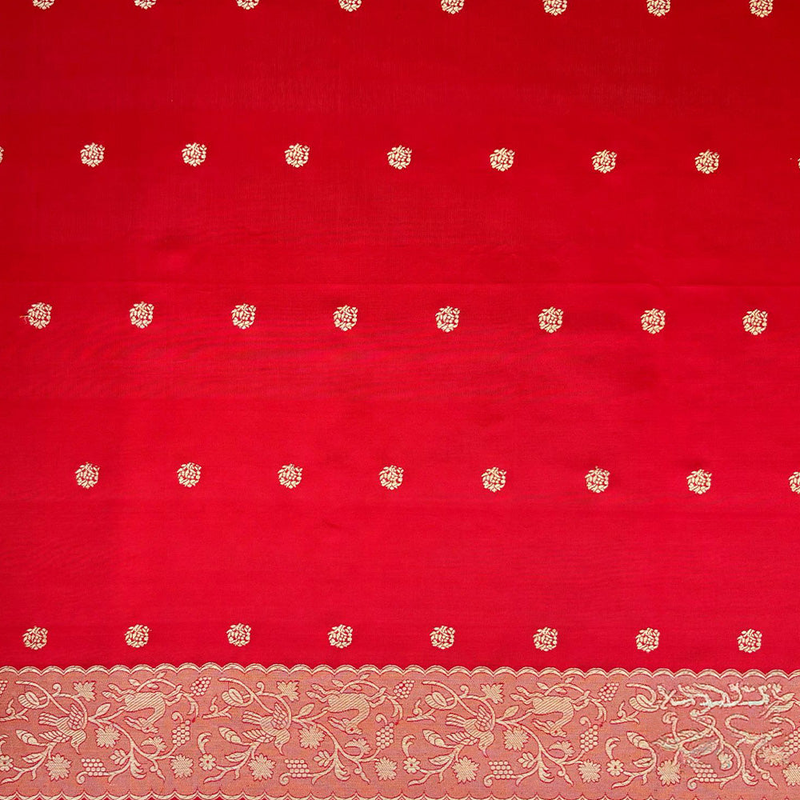 Bright Red Jacquard Saree for Women