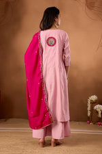 Elegant Pink Roman Silk Kurti Set