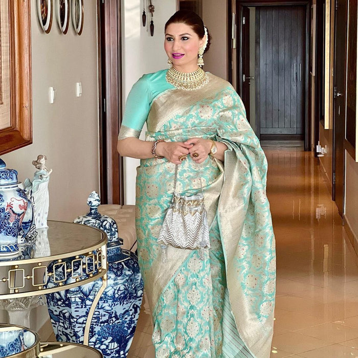 Light Blue Jacquard Saree – Soft Woven Elegance for Weddings & Festive Wear