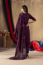Wine Roman Silk Multi Embroidered Suit Set