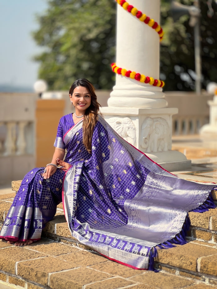 Royal Blue Jacquard Saree – Elegant Festive Wear With Premium Woven Detailing