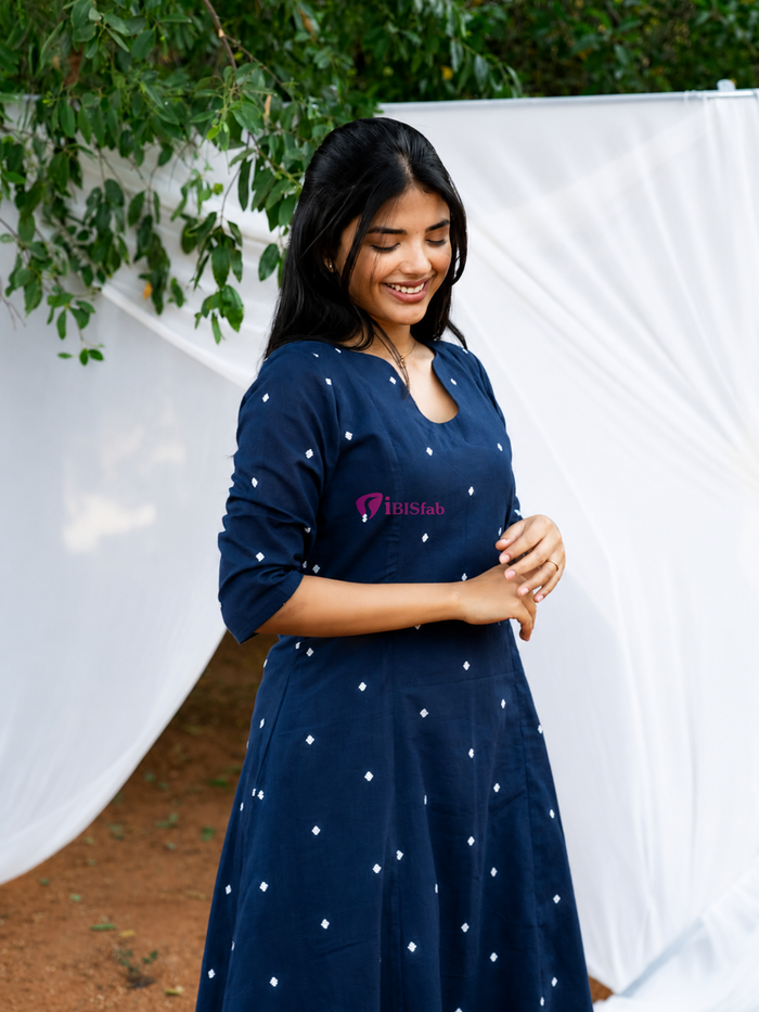 Midnight Blue Pure Cotton Flared Kurti Set