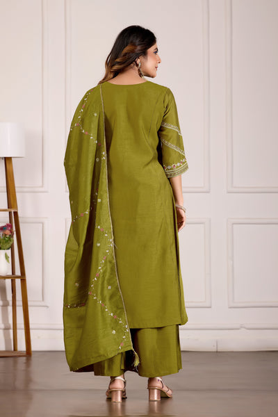 Mehndi Green Mango Silk Anarkali Set