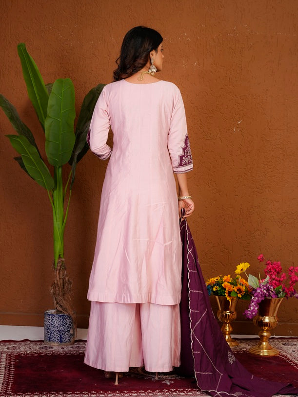 Pink Roman Silk Anarkali Kurti Set