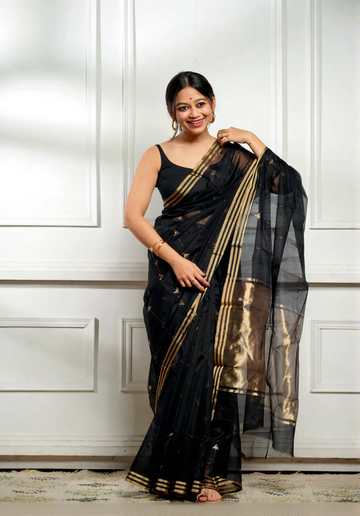 Elegant Black Cotton Silk Saree – Soft Linen Feel with Rich Jacquard Pallu