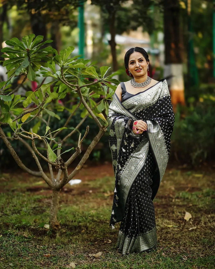 Opulent Black Jacquard Saree for Timeless Party & Festive Style