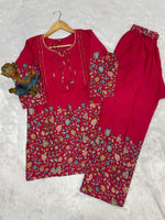 Rani Pink Pure Cotton Printed Co-Ord Set Trendy Women’s Top & Bottom Set