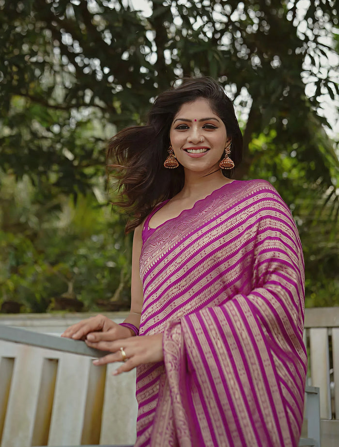 Blush Pink Jacquard Saree – Soft Woven Elegance & Festive-Ready Style