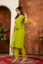 Marina Silk Lime Green Embroidered Kurta Set
