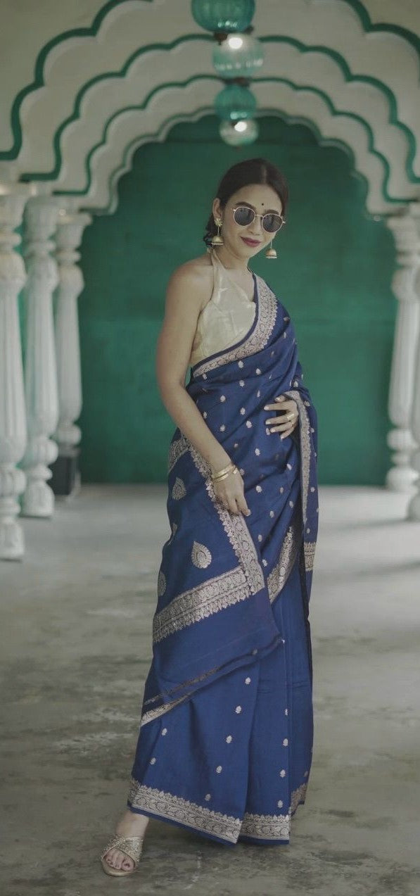 Royal Blue Jacquard Saree – Timeless Elegance with Premium Woven Detailing