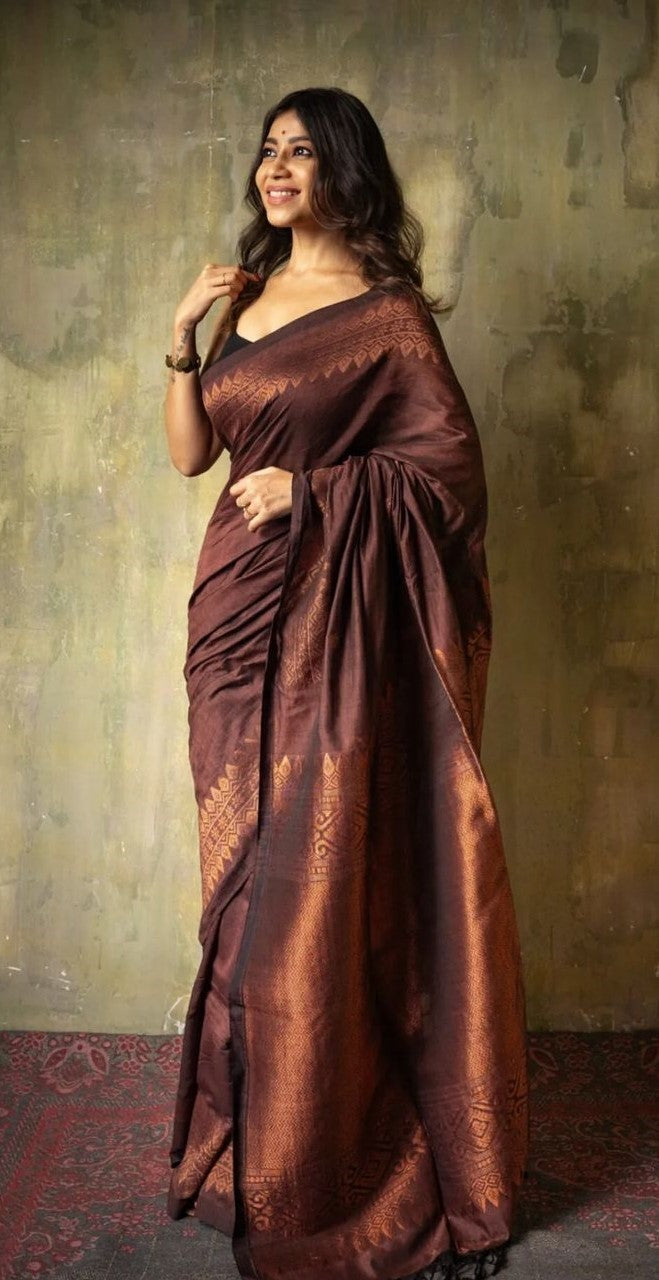 Luxurious Coffee Jacquard Saree