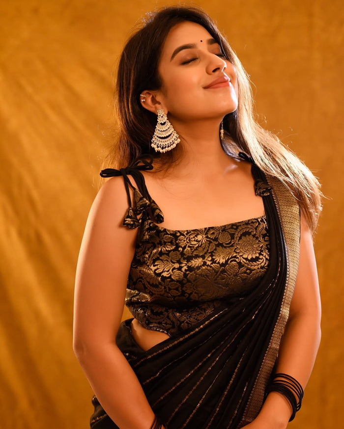 Premium Black Jacquard Saree – Elegant Festive & Party Wear Saree