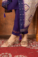 Women’s Purple Embroidered Kurta Set with Printed Dupatta