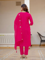 Pink Viscose Mango Silk Embroidered Kurti Set