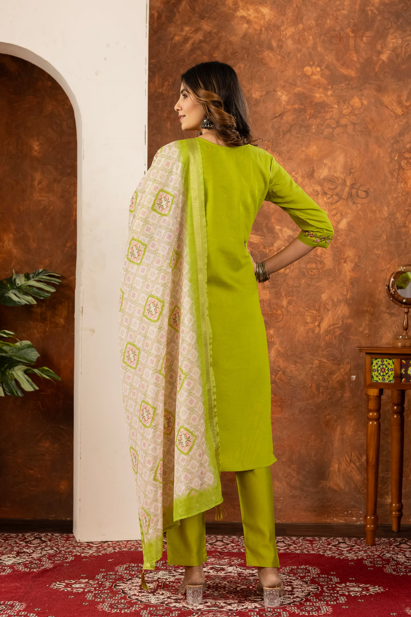 Marina Silk Lime Green Embroidered Kurta Set