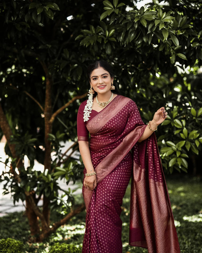 Royal Maroon Jacquard Saree for Festive & Wedding Elegance