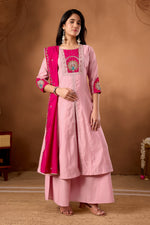 Elegant Pink Roman Silk Kurti Set