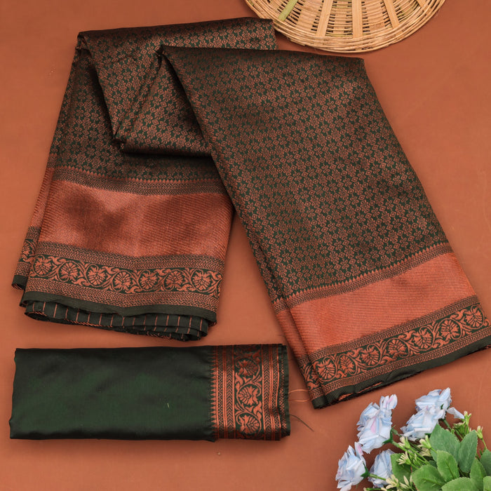 Mahendi Green Jacquard Saree – Elegant Woven Detailing & Festive Traditional Style